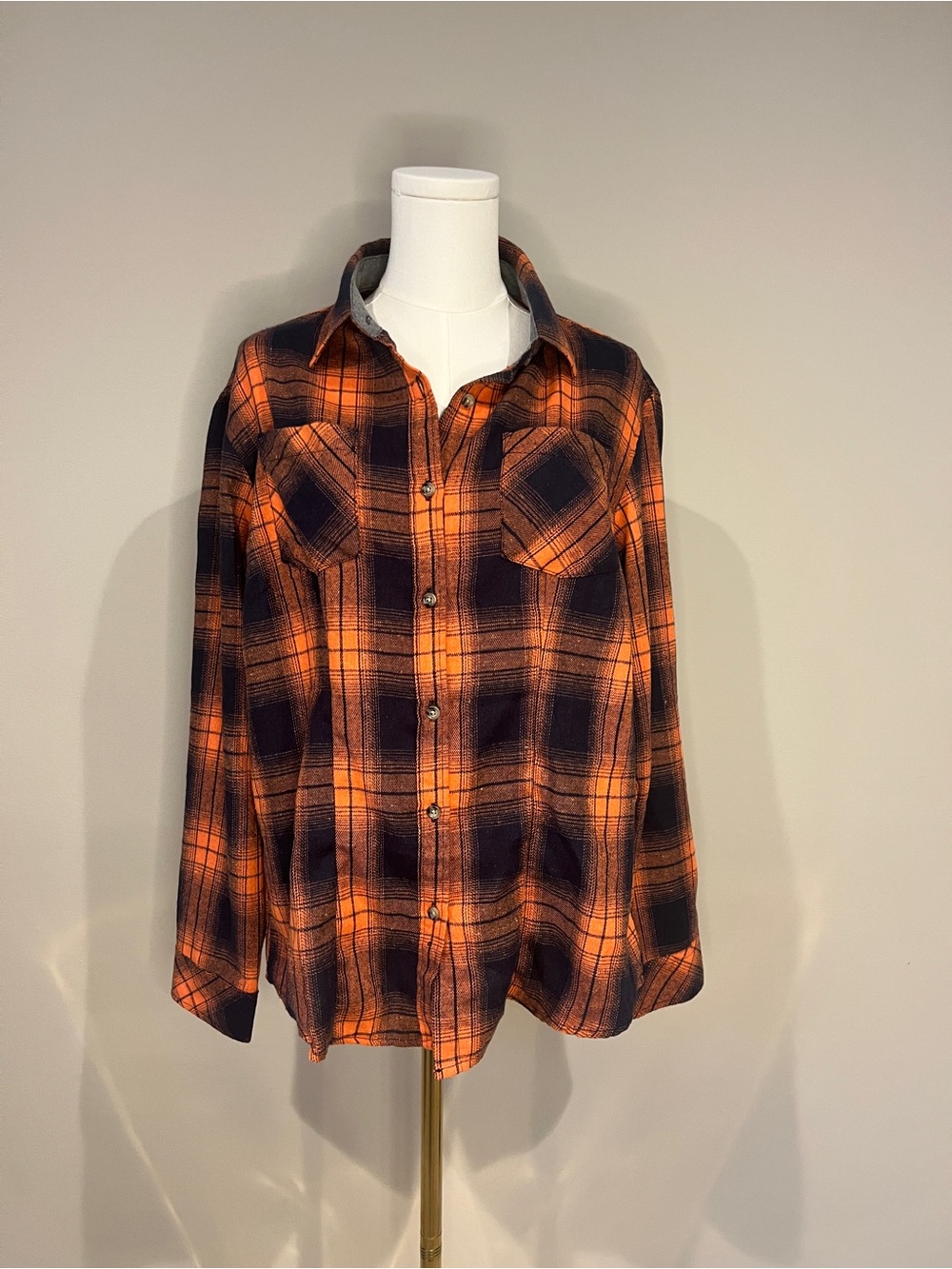 Tommy Hilfiger Orange and Black Plaid Button-Down Shirt